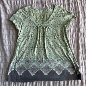 Sonoma Green and Grey Boho Print Casual Top (M)